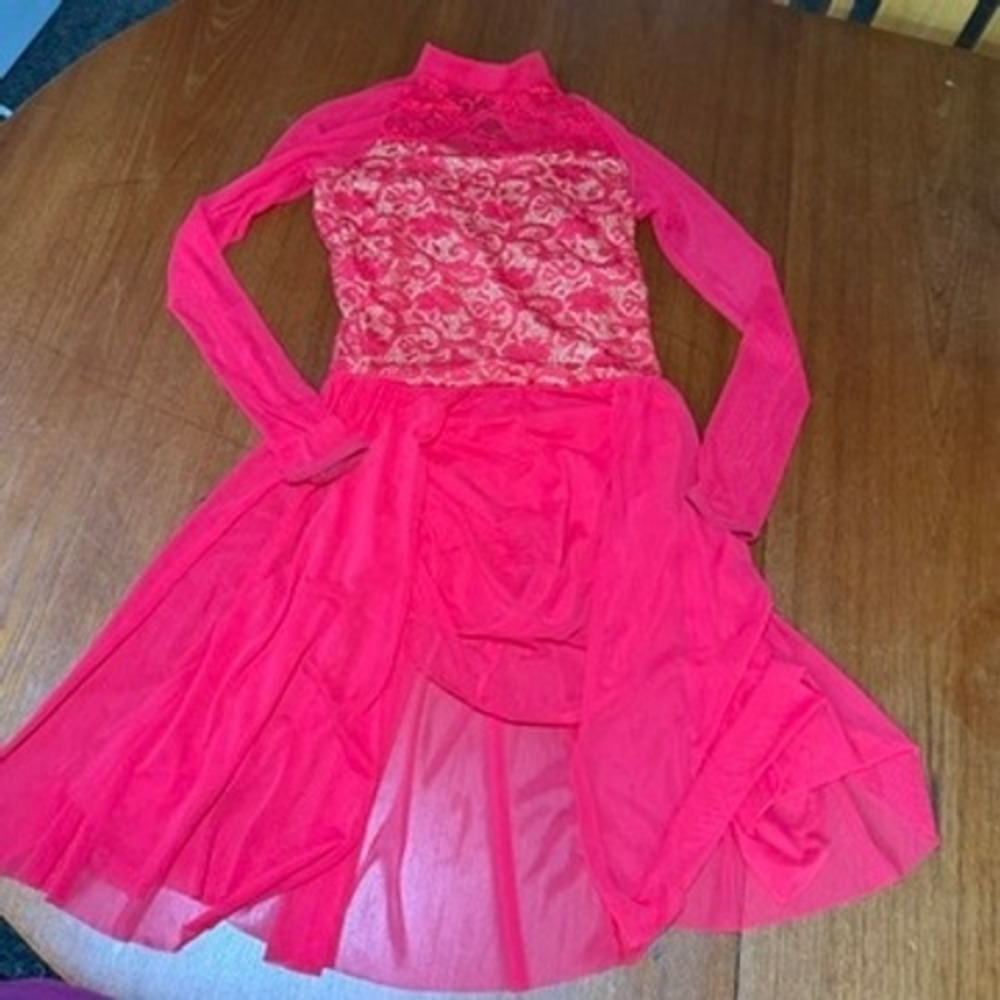 Weissman Pink Gold Lace Lyrical Dance Costume Mesh Skirt Dress Jazz Adult M